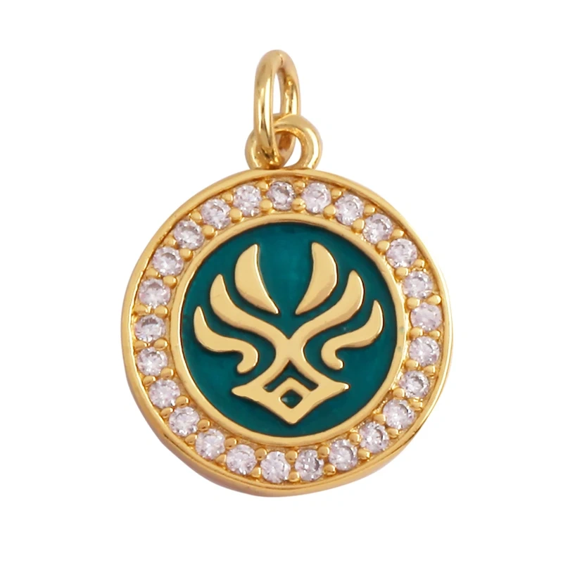 Round Coin Colourful Totem Letter Charm Pendant,18K Real Gold Plated Colour,Necklace Bracelet for Handmade Jewelry Supplies M72