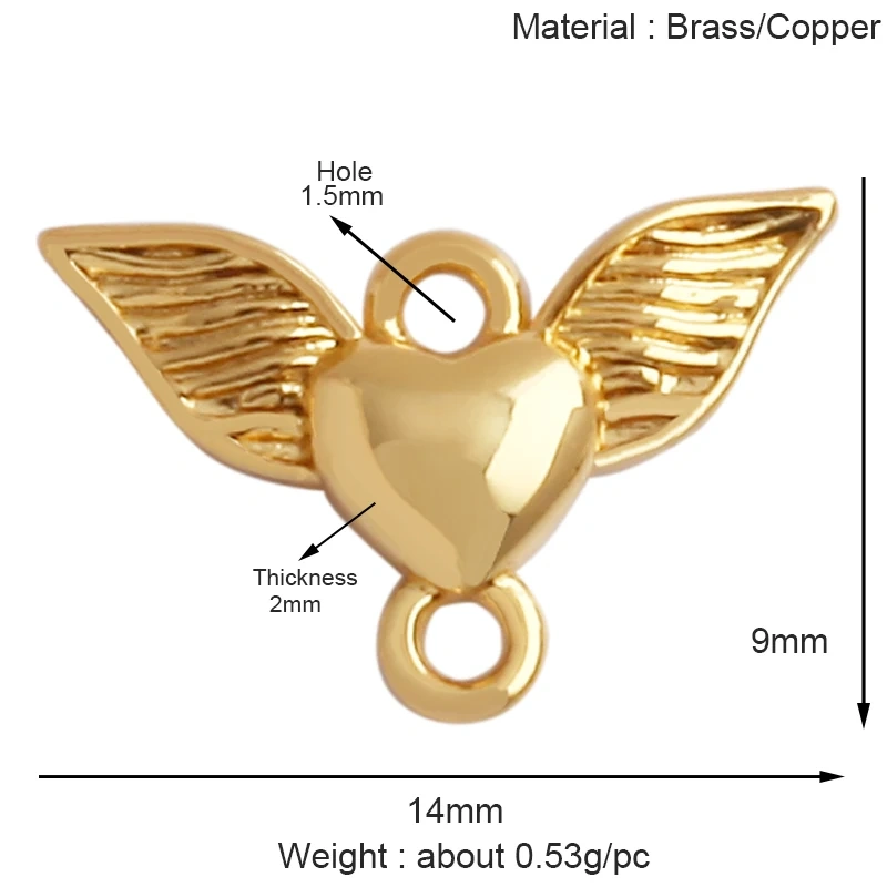 Trendy MOM MAMA Love Heart Charm Pendant,Creative Angel Wings 18K Gold Plated Zircon Jewelry Findings Accessories Supplies K38