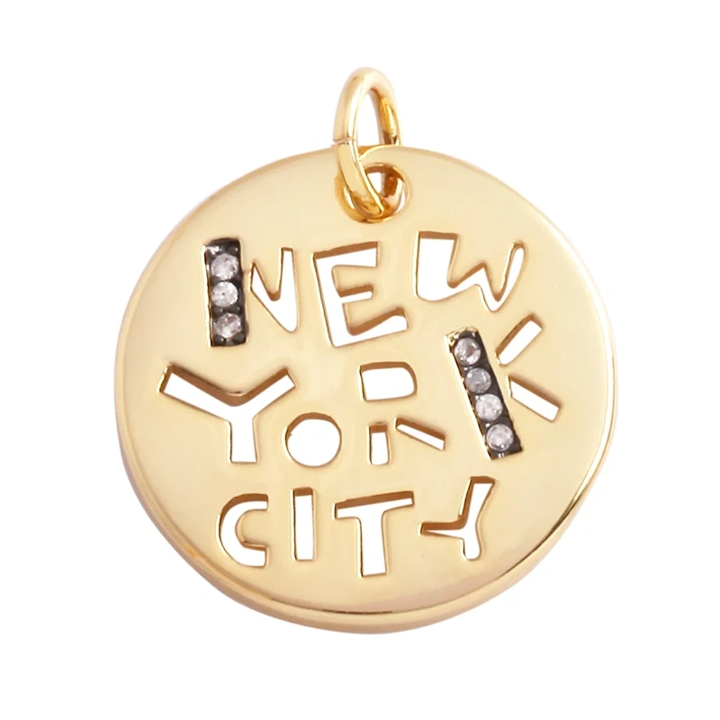 Round Coin Colourful Totem Letter Charm Pendant, Honkong Lasvegas New York Hongkong Tourism 18K Real Gold Plated Colour,Necklace Bracelet for Handmade Jewelry Supplies M72