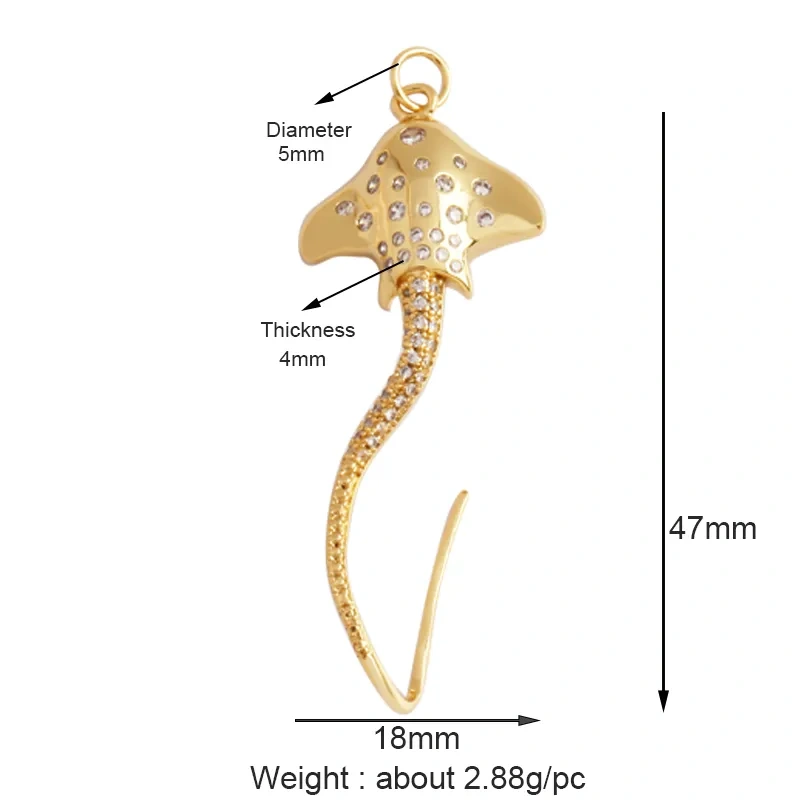 Fish Monta Ray Marine Organism Sea Conch Shell Nautil Coral Branch Charm Pendant,Gold Plated Zircon Jewelry Finding Supplies P02