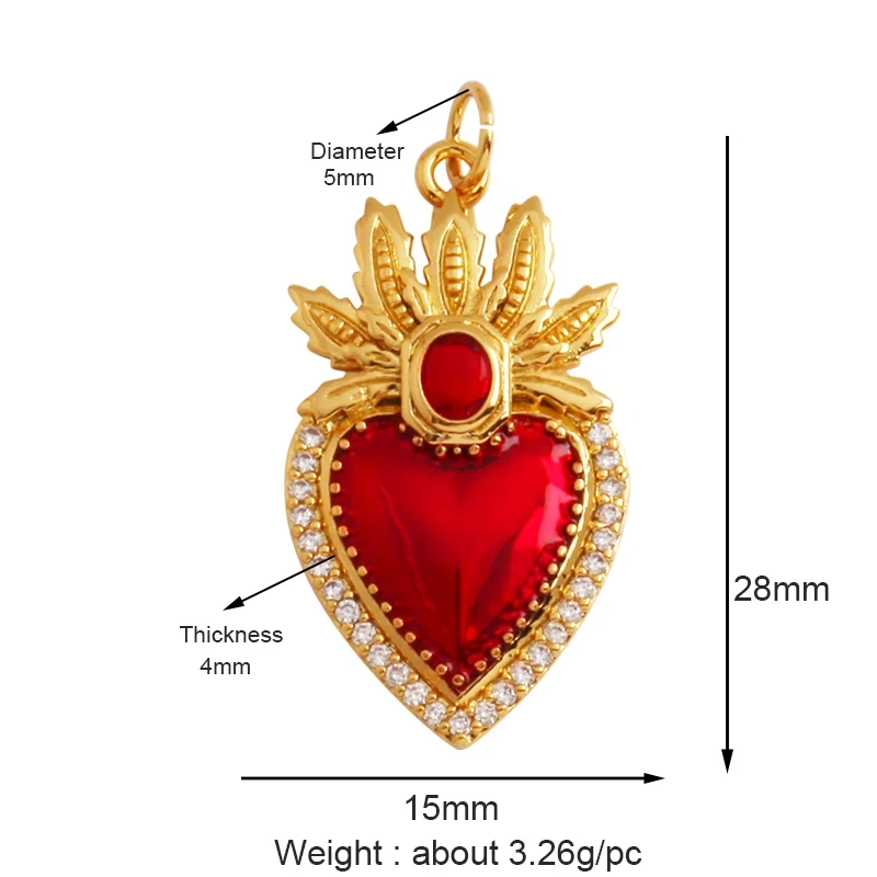 New in Sacred Red Heart Charm Victorian Love Zircon Charm Pendant,Fashion Wing 18K Gold Plated for Jewelry Making Supplies P04