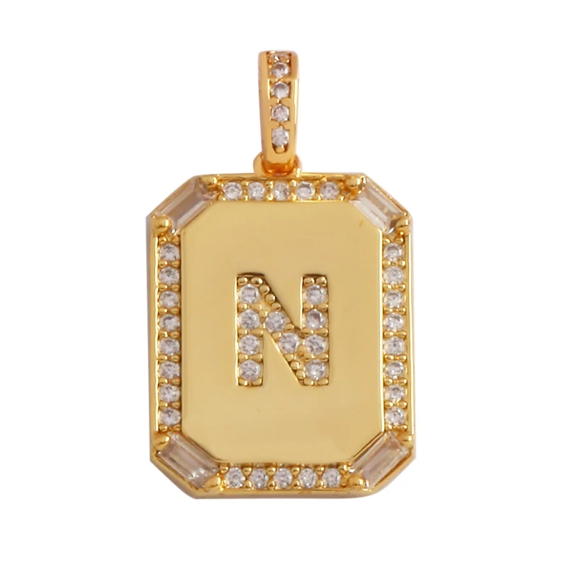 Fashion Hip Hop Style Rectangle 18K Gold Plated Initial Name A-Z Letter Charm Pendant,Necklace Jewelry Findings  Women Men P18