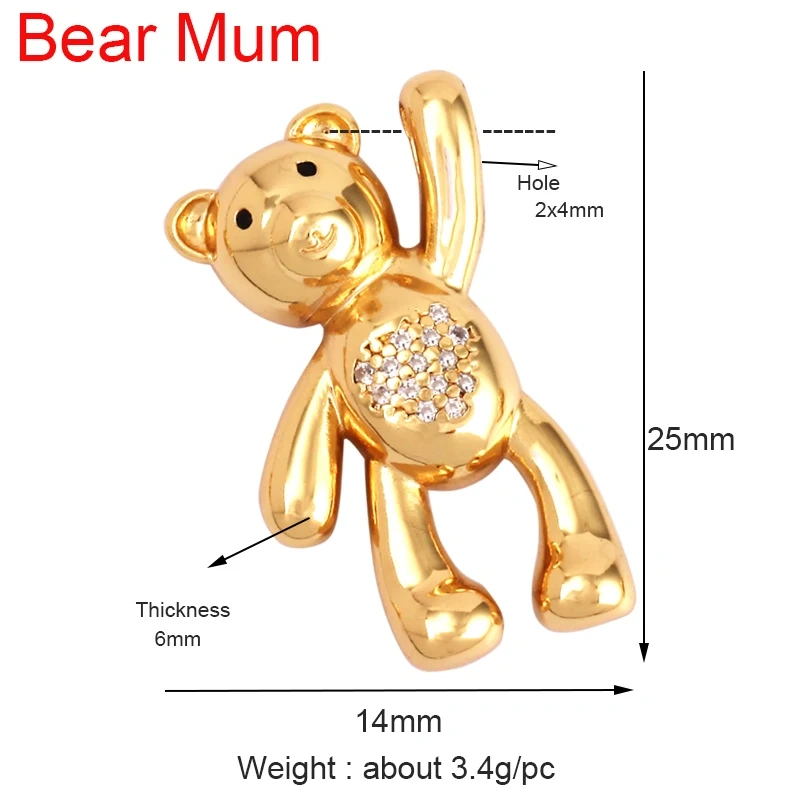 Cute Bear Charm Pendant,18K Gold Plated Cubic Zironia Pearl Animal Necklace Bracelet for Handmade Jewelry Accessories Supply M85