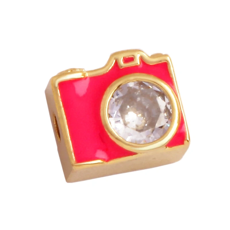 Newest Billiards Dice Camera Purse Lip Zircon Colourful Enamel Bead,18K Gold Brass Bracelet Components Accessories Supplies M72