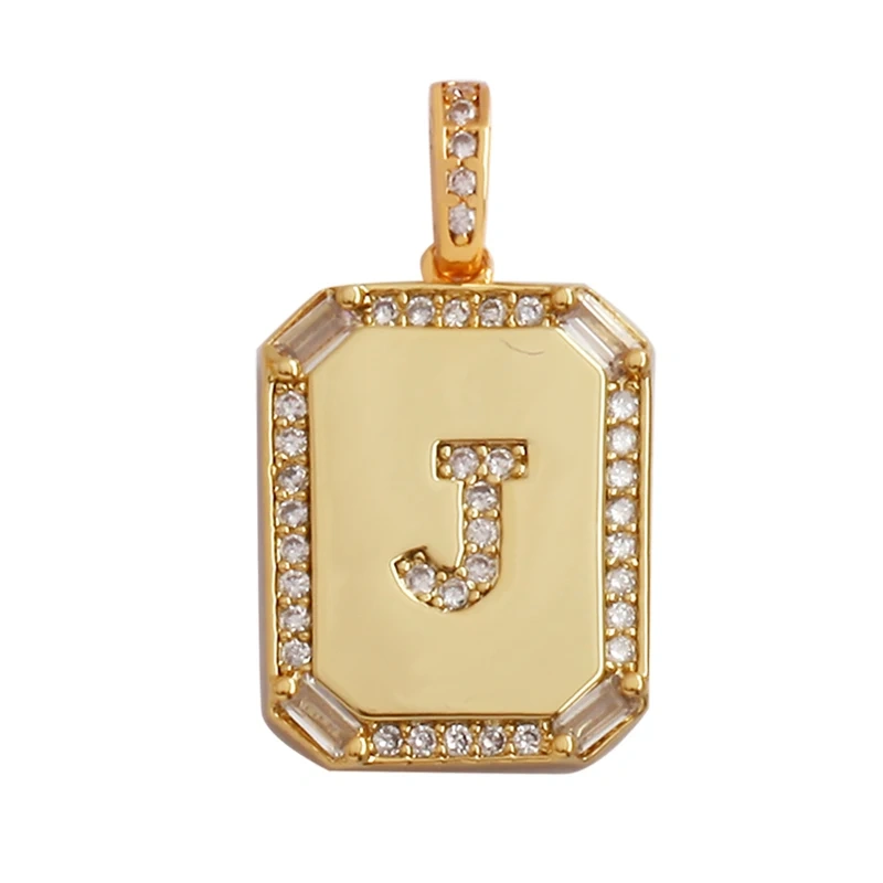 Fashion Hip Hop Style Rectangle 18K Gold Plated Initial Name A-Z Letter Charm Pendant,Necklace Jewelry Findings  Women Men P18