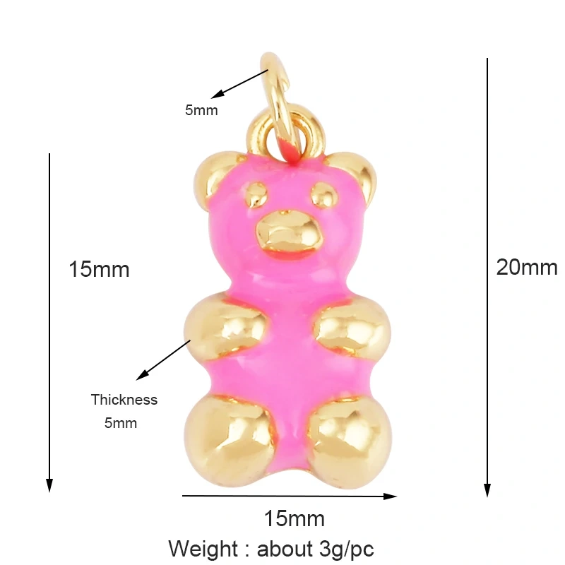 Cute Bear Charm Pendant,18K Gold Plated Cubic Zironia Pearl Animal Necklace Bracelet for Handmade Jewelry Accessories Supply M85