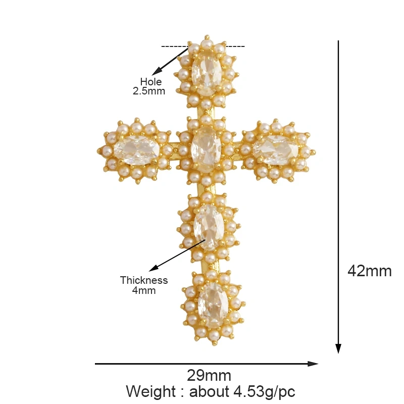 Colorful Cubic Zirconia Cross Religious Style Charm Pendant,Gold Plated Inlaid Jewelry Necklace Bracelet Accessories Supply P13