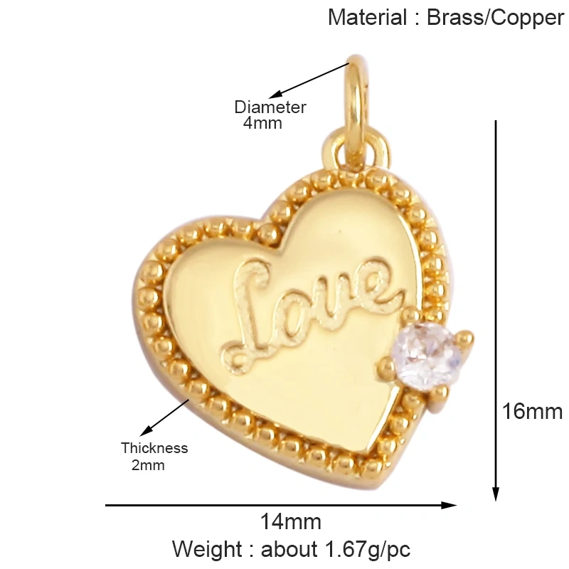 Trendy MOM MAMA Love Heart Charm Pendant,Creative Angel Wings 18K Gold Plated Zircon Jewelry Findings Accessories Supplies K38
