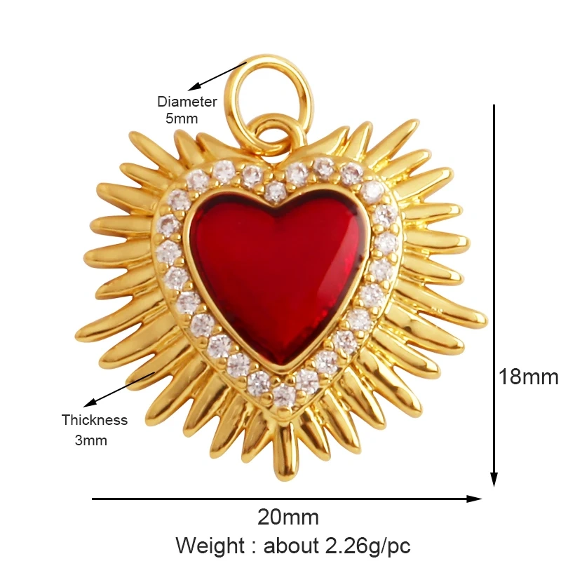 New in Sacred Red Heart Charm Victorian Love Zircon Charm Pendant,Fashion Wing 18K Gold Plated for Jewelry Making Supplies P04