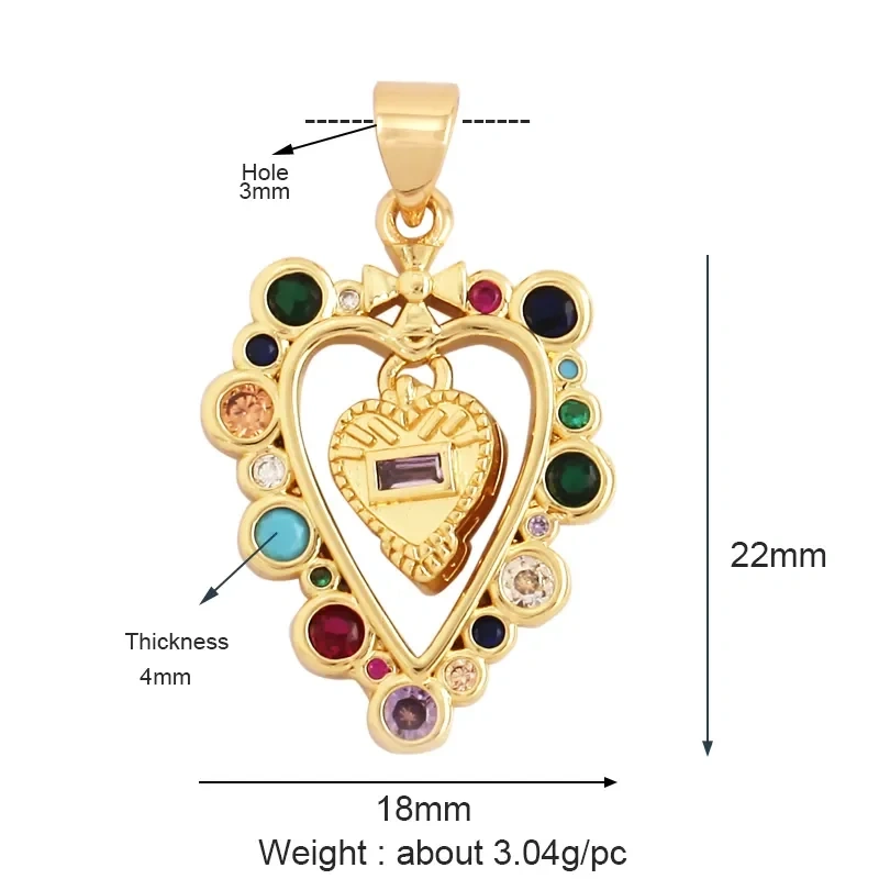 New in Sacred Red Heart Charm Victorian Love Zircon Charm Pendant,Fashion Wing 18K Gold Plated for Jewelry Making Supplies P04