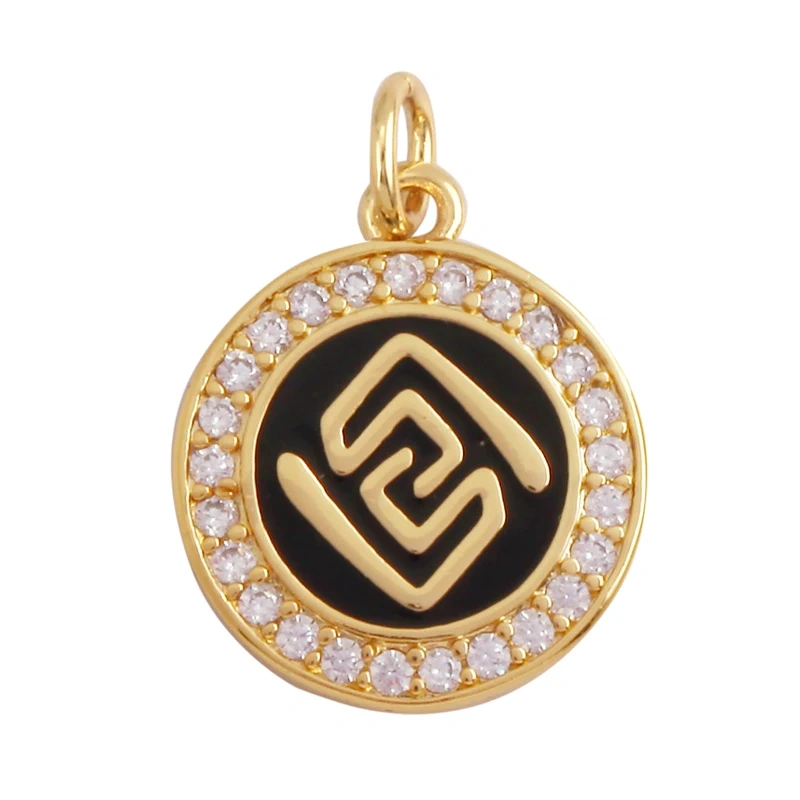 Round Coin Colourful Totem Letter Charm Pendant,18K Real Gold Plated Colour,Necklace Bracelet for Handmade Jewelry Supplies M72