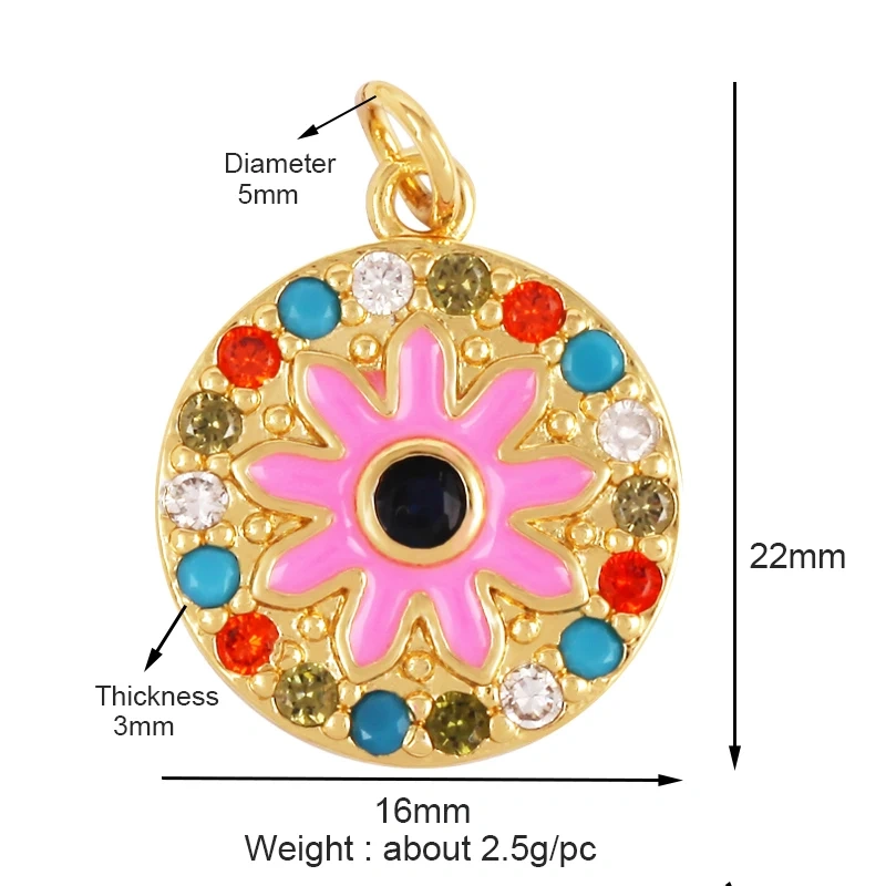 Fashion Romantic Sweet Colorful Rose Sun Lotus Flower Tree Charm Pendant,Enamel Coin Rainbow Girl Gift Party Jewelry Supply L56