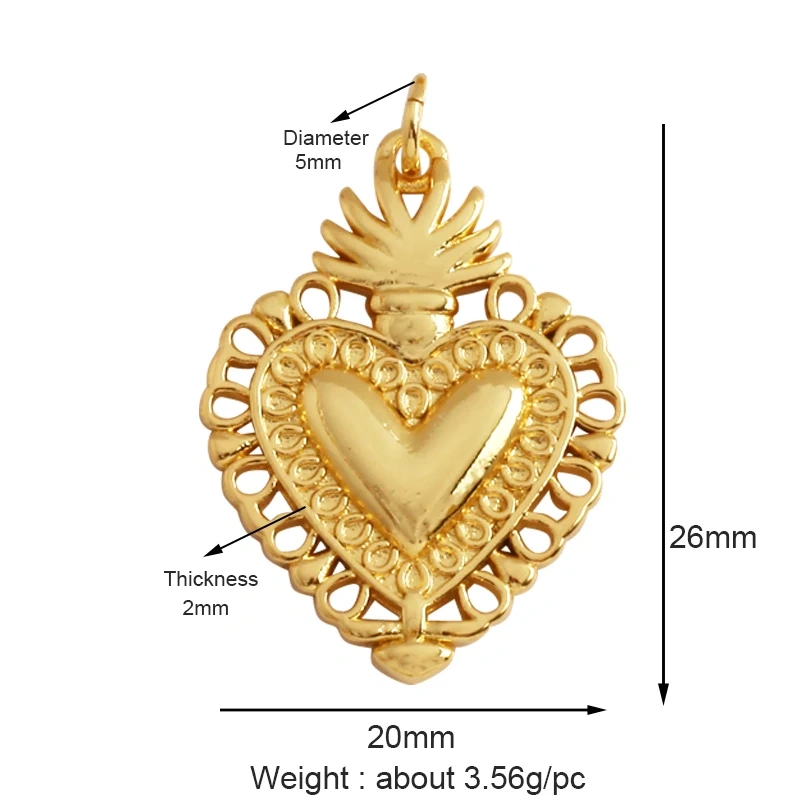 New in Sacred Red Heart Charm Victorian Love Zircon Charm Pendant,Fashion Wing 18K Gold Plated for Jewelry Making Supplies P04