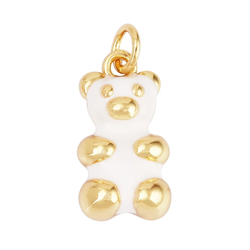 Cute Bear Charm Pendant,18K Gold Plated Cubic Zironia Pearl Animal Necklace Bracelet for Handmade Jewelry Accessories Supply M85