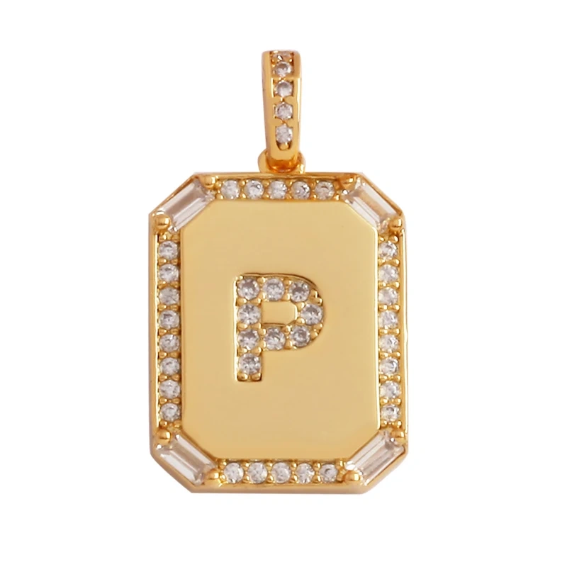 Fashion Hip Hop Style Rectangle 18K Gold Plated Initial Name A-Z Letter Charm Pendant,Necklace Jewelry Findings  Women Men P18