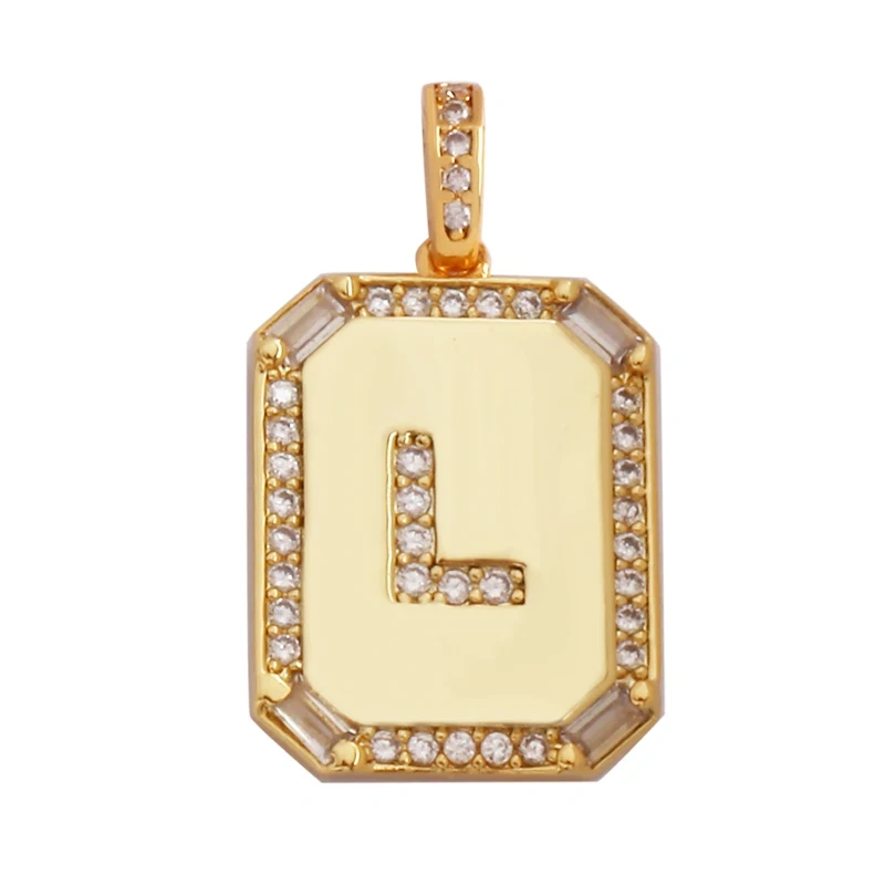 Fashion Hip Hop Style Rectangle 18K Gold Plated Initial Name A-Z Letter Charm Pendant,Necklace Jewelry Findings  Women Men P18