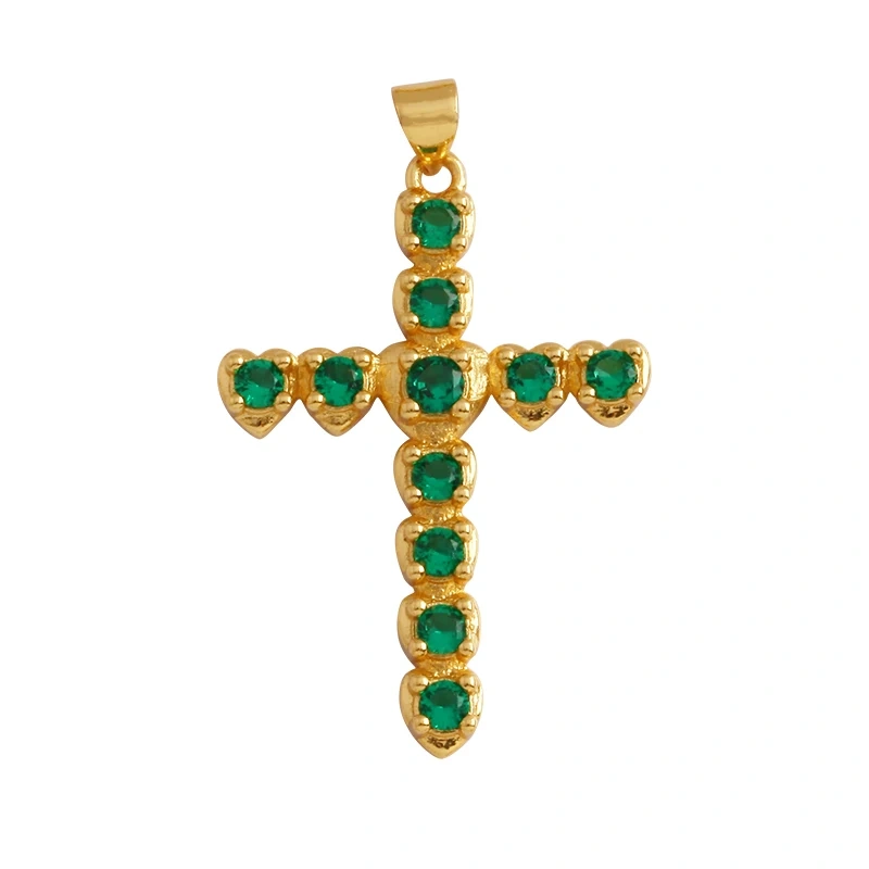 Colorful Cubic Zirconia Cross Religious Style Charm Pendant,Gold Plated Inlaid Jewelry Necklace Bracelet Accessories Supply P13