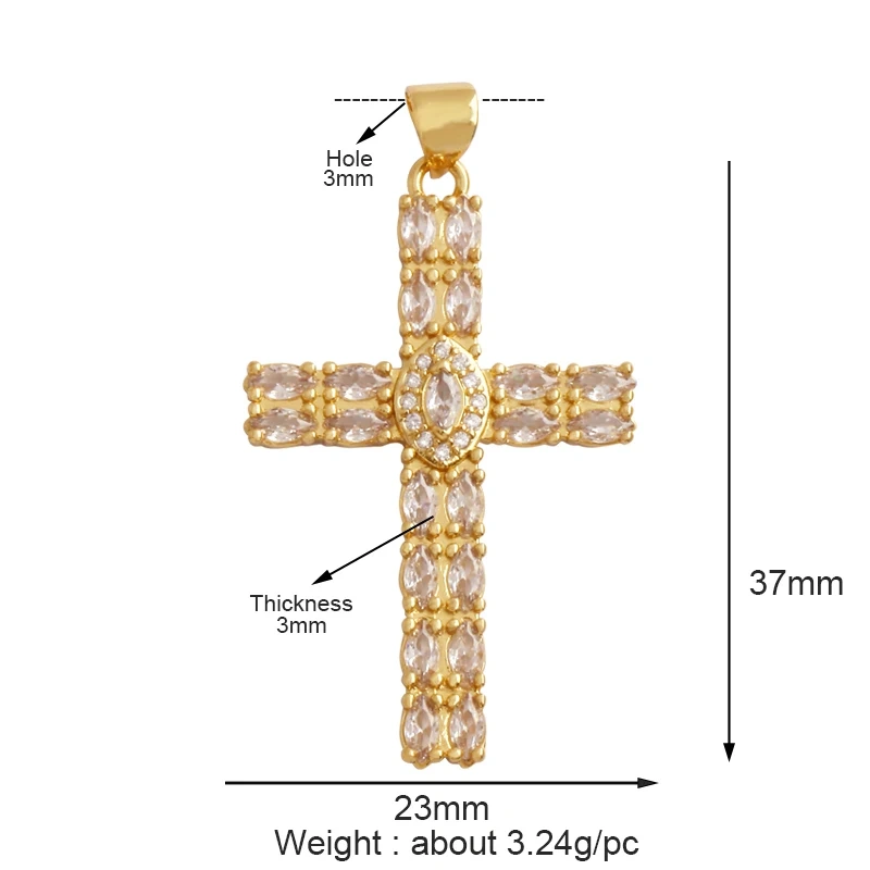 Colorful Cubic Zirconia Cross Religious Style Charm Pendant,Gold Plated Inlaid Jewelry Necklace Bracelet Accessories Supply P13