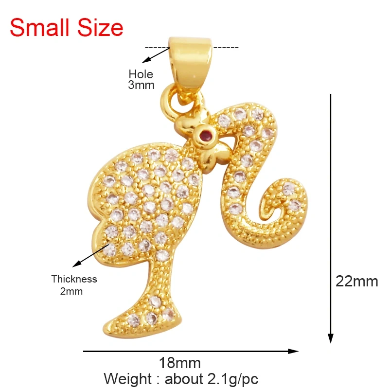 Fairy Tale Small Princess Price CZ Zirconia Boy Girl Mermaid Charm Pendant,18K Gold Plated for DIY Handmade Jewelry Supply M72