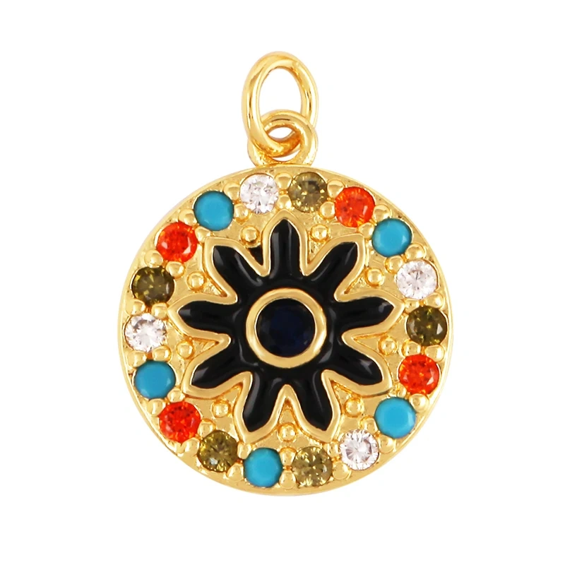 Fashion Romantic Sweet Colorful Rose Sun Lotus Flower Tree Charm Pendant,Enamel Coin Rainbow Girl Gift Party Jewelry Supply L56