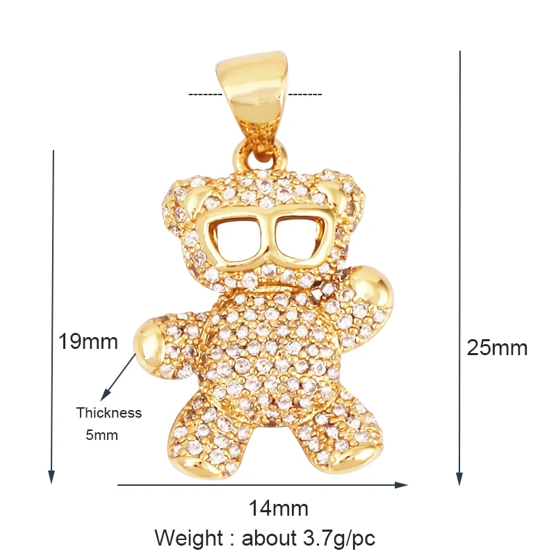 Cute Bear Charm Pendant,18K Gold Plated Cubic Zironia Pearl Animal Necklace Bracelet for Handmade Jewelry Accessories Supply M85