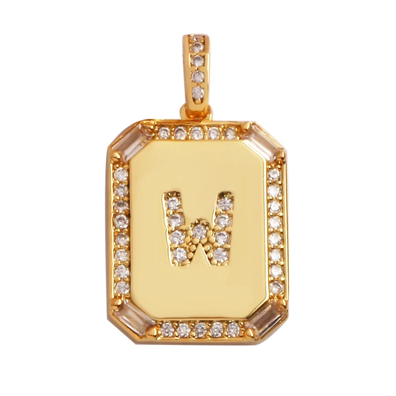 Fashion Hip Hop Style Rectangle 18K Gold Plated Initial Name A-Z Letter Charm Pendant,Necklace Jewelry Findings  Women Men P18