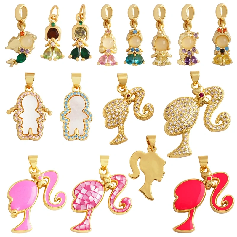 Fairy Tale Small Princess Price CZ Zirconia Boy Girl Mermaid Charm Pendant,18K Gold Plated for DIY Handmade Jewelry Supply M72