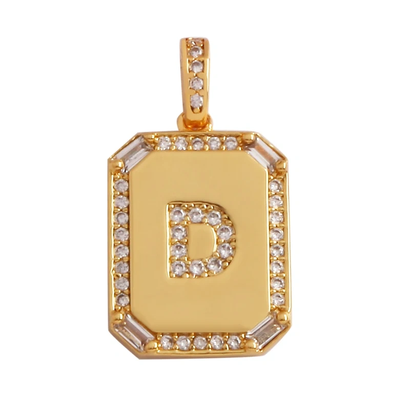 Fashion Hip Hop Style Rectangle 18K Gold Plated Initial Name A-Z Letter Charm Pendant,Necklace Jewelry Findings  Women Men P18