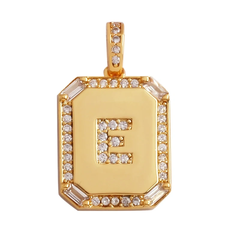 Fashion Hip Hop Style Rectangle 18K Gold Plated Initial Name A-Z Letter Charm Pendant,Necklace Jewelry Findings  Women Men P18