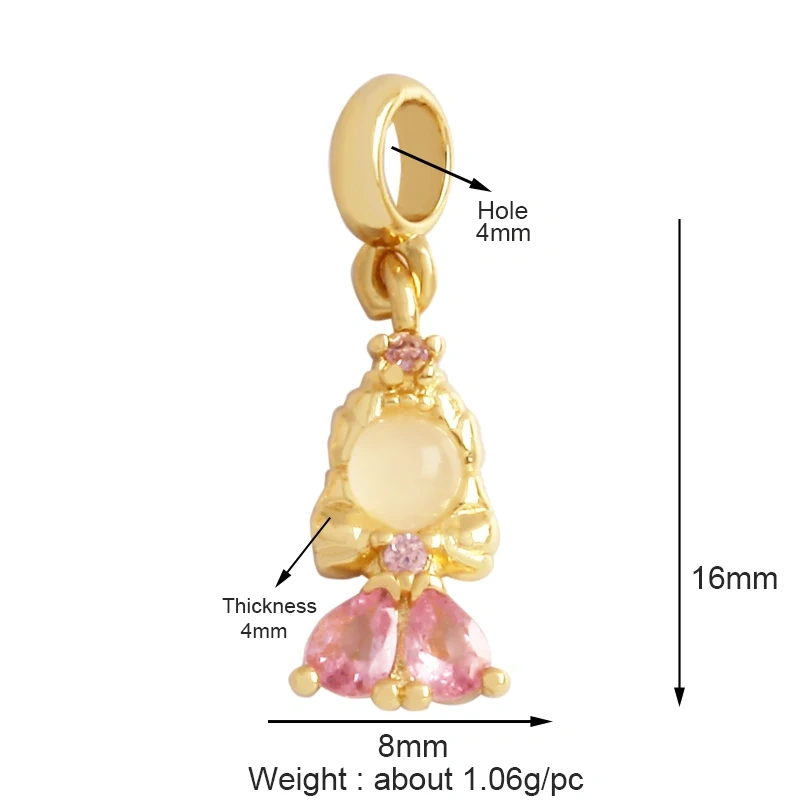 Fairy Tale Small Princess Price CZ Zirconia Boy Girl Mermaid Charm Pendant,18K Gold Plated for DIY Handmade Jewelry Supply M72