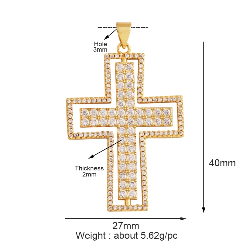 Colorful Cubic Zirconia Cross Religious Style Charm Pendant,Gold Plated Inlaid Jewelry Necklace Bracelet Accessories Supply P13