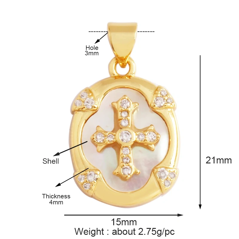 Colorful Cubic Zirconia Cross Religious Style Charm Pendant,Gold Plated Inlaid Jewelry Necklace Bracelet Accessories Supply P13