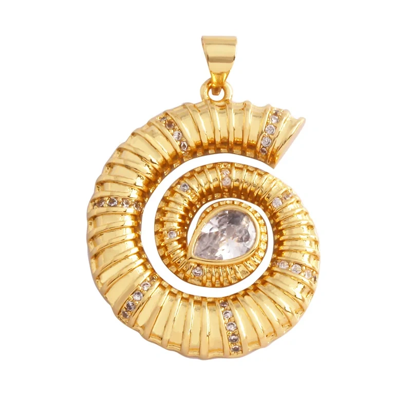 Fish Monta Ray Marine Organism Sea Conch Shell Nautil Coral Branch Charm Pendant,Gold Plated Zircon Jewelry Finding Supplies P02