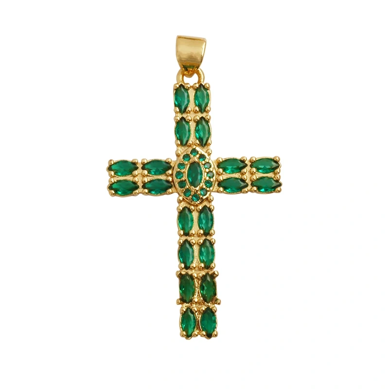 Colorful Cubic Zirconia Cross Religious Style Charm Pendant,Gold Plated Inlaid Jewelry Necklace Bracelet Accessories Supply P13