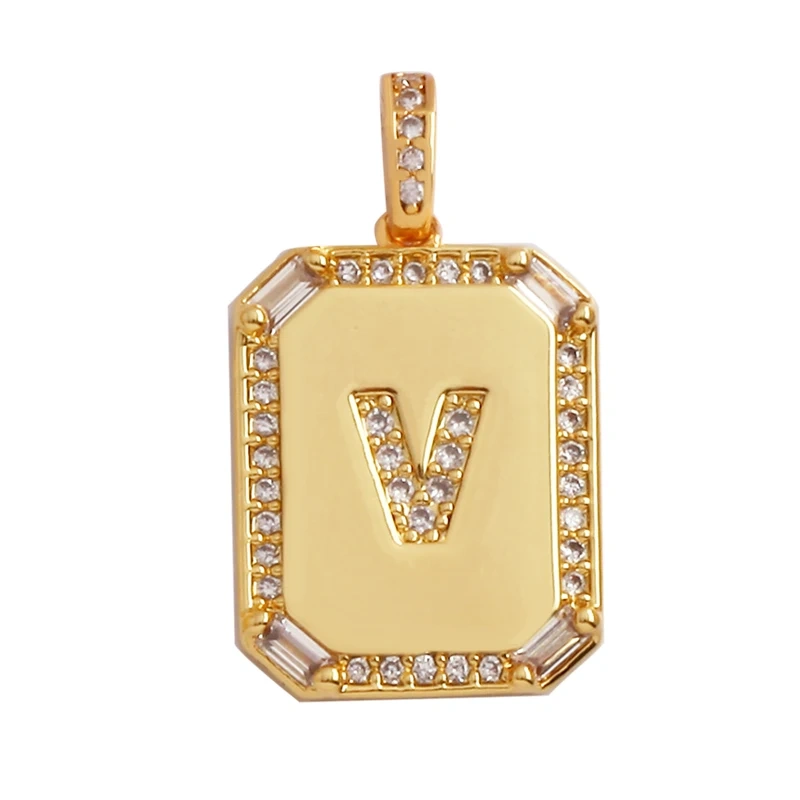 Fashion Hip Hop Style Rectangle 18K Gold Plated Initial Name A-Z Letter Charm Pendant,Necklace Jewelry Findings  Women Men P18