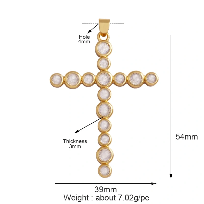 Colorful Cubic Zirconia Cross Religious Style Charm Pendant,Gold Plated Inlaid Jewelry Necklace Bracelet Accessories Supply P13