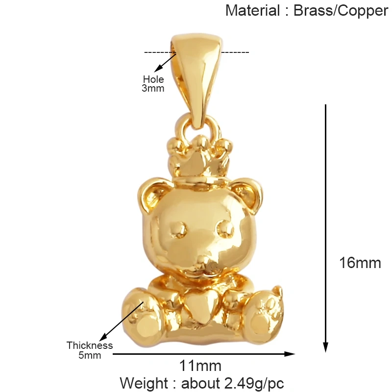 Cute Bear Fox Squirrel Charm Pendant,18K Gold Plated Cubic Zironia Shell Animal Necklace Bracelet Jewelry Accessories Supply K30