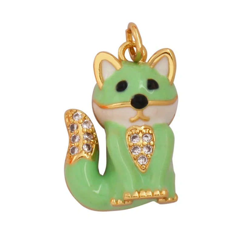 Cute Bear Fox Squirrel Charm Pendant,18K Gold Plated Cubic Zironia Shell Animal Necklace Bracelet Jewelry Accessories Supply K30