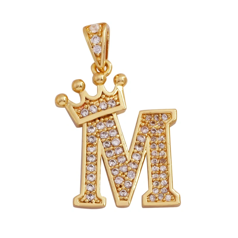 Fashion Exquisite 18K Gold Plated Full Zircon Crown Initial Name A-Z Letter Charm Pendant Necklace,Jewelry Findings Supplies M70