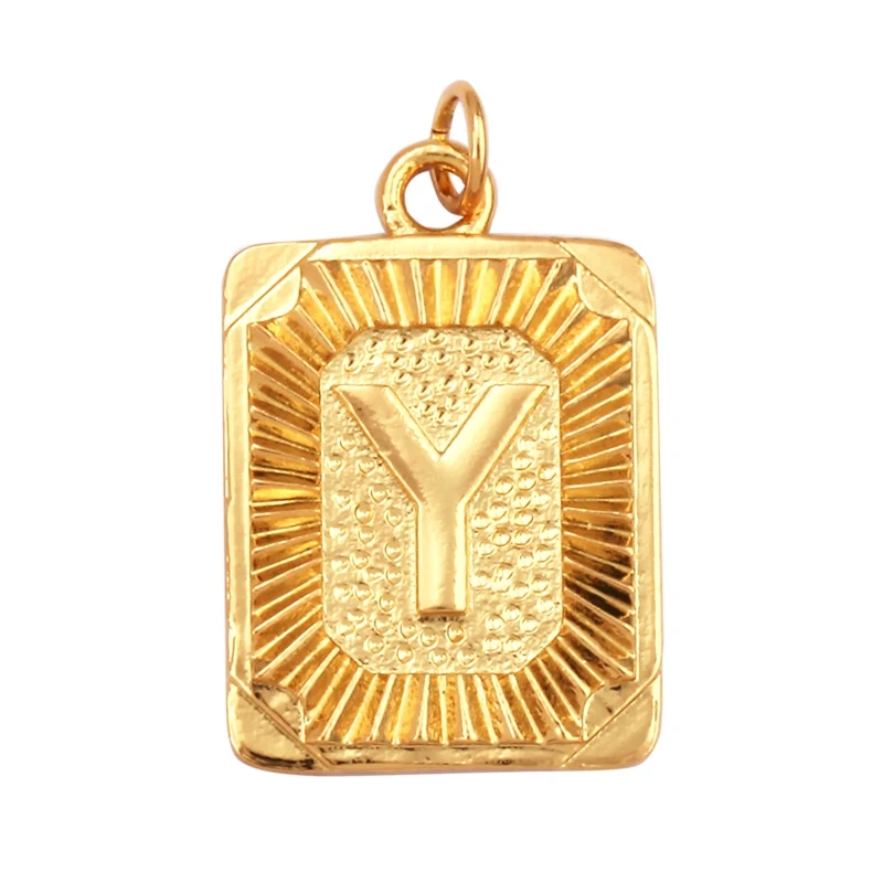 Hip Hop Style Rectangle 18K Gold Plated Initial Name A-Z Letter Charm Pendant Necklace,Fashion Jewelry Findings For Women Men L82