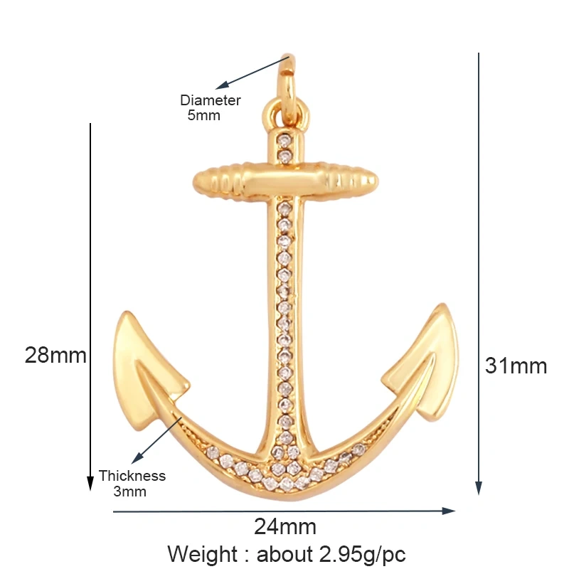 Trendy Ocean Sea River Boat Anchor Boat Rudder Charm Pendant,18K Gold Plated Zircon Jewelry Findings Accessories Supplies P02