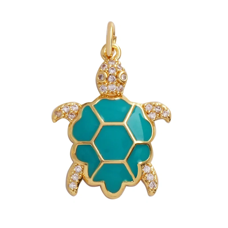 Starfish Blue Ocean Sea Turtle Sea Horse Conch Shell Charm Pendant,Gold Plated Zircon Jewelry Findings Accessories Supplies M62