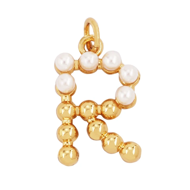 Fashion Simple Imitation Pearl 18K Gold Initial Name Letter Charm Pendant,Without Zircon Necklace Jewelry Findings Supplies L01