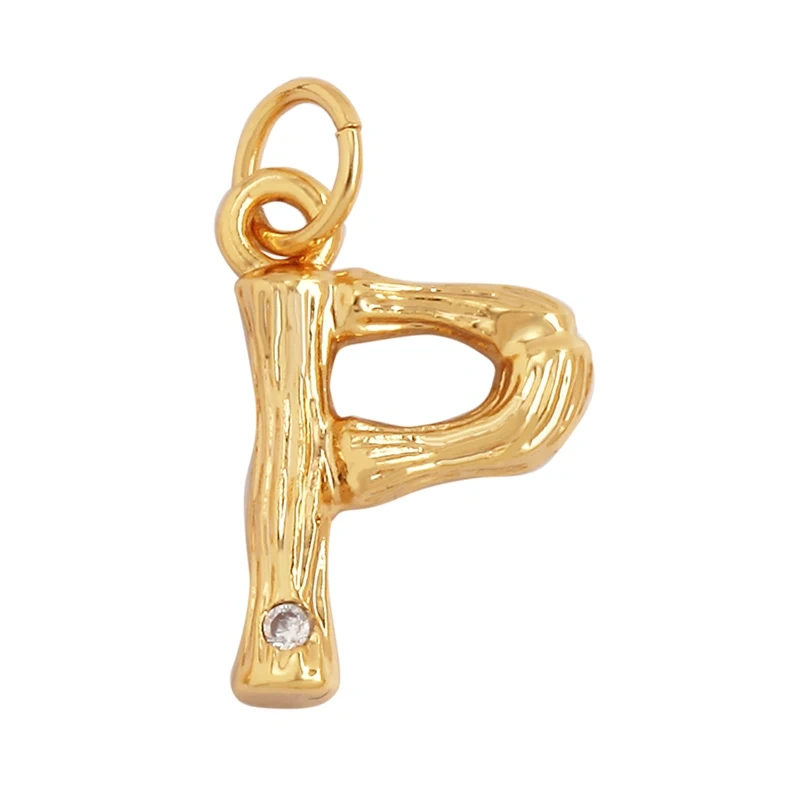 Bamboo Wood Style 18K Gold Plated Initial Name Letter A-Z Charm Pendant Necklace,Trendy Simple Zircon Jewelry Findings Supply