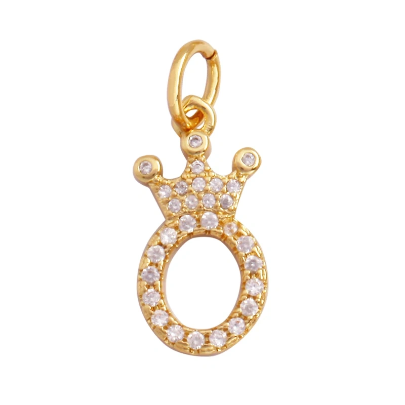 Cute 18K Gold Plated Full Zircon Crown Initial Name A-Z Letter Charm Pendant Necklace,Fashion Jewelry Findings Supplies M70