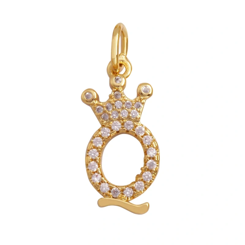 Cute 18K Gold Plated Full Zircon Crown Initial Name A-Z Letter Charm Pendant Necklace,Fashion Jewelry Findings Supplies M70