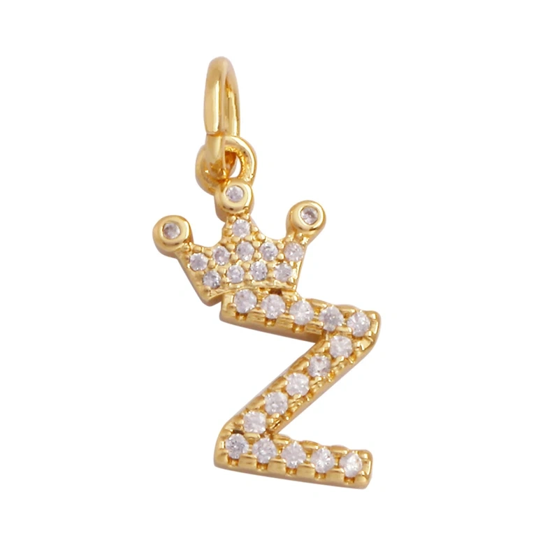 Cute 18K Gold Plated Full Zircon Crown Initial Name A-Z Letter Charm Pendant Necklace,Fashion Jewelry Findings Supplies M70