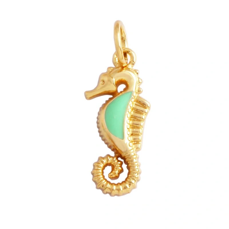 Starfish Blue Ocean Sea Turtle Sea Horse Conch Shell Charm Pendant,Gold Plated Zircon Jewelry Findings Accessories Supplies M62