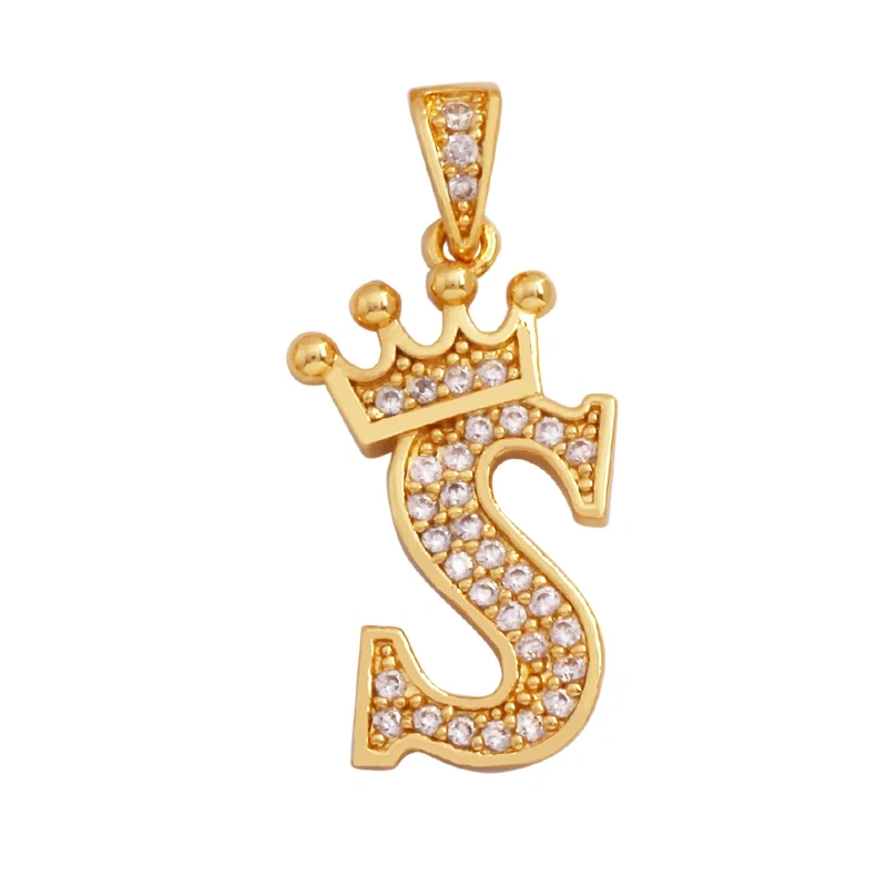 Fashion Exquisite 18K Gold Plated Full Zircon Crown Initial Name A-Z Letter Charm Pendant Necklace,Jewelry Findings Supplies M70