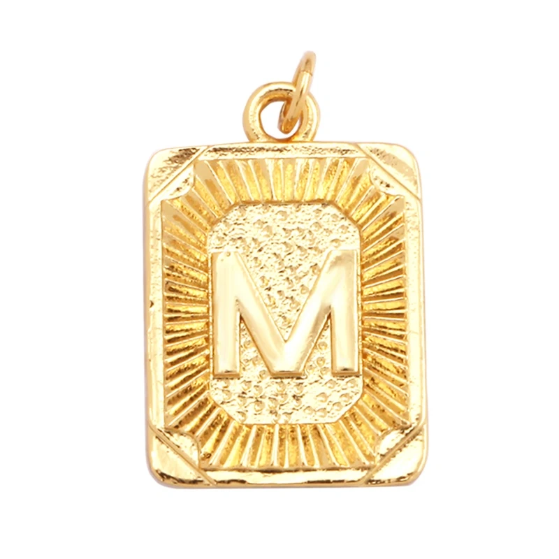 Hip Hop Style Rectangle 18K Gold Plated Initial Name A-Z Letter Charm Pendant Necklace,Fashion Jewelry Findings For Women Men L82